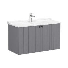 Vitra Root Groove 69319 Lavabo Dolabı, Kapaklı, 100 Cm, Mat Gri, Klasik Lavabolu